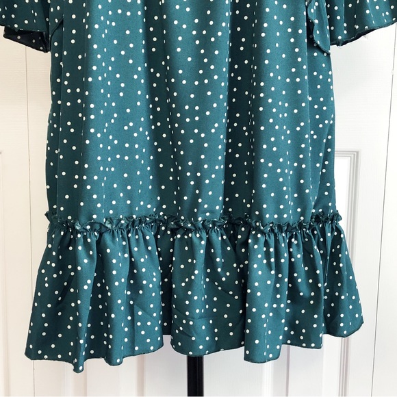 Feminine Teal Green & White Polka Dot Ruffle Trim Mini Dress - Picture 10 of 16